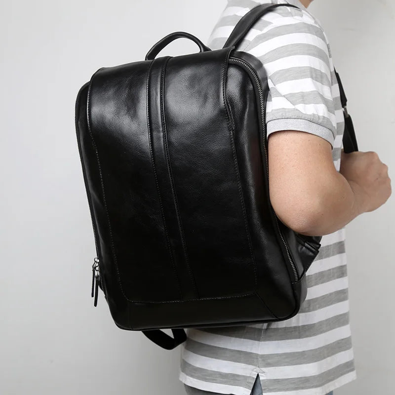 Men's Genuine Leather Backpack – Vintage Natural Cowhide, 15.6" Laptop & 13" Tablet, Handmade
