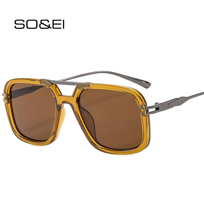 SO&EI Retro Double Bridge Square Sunglasses