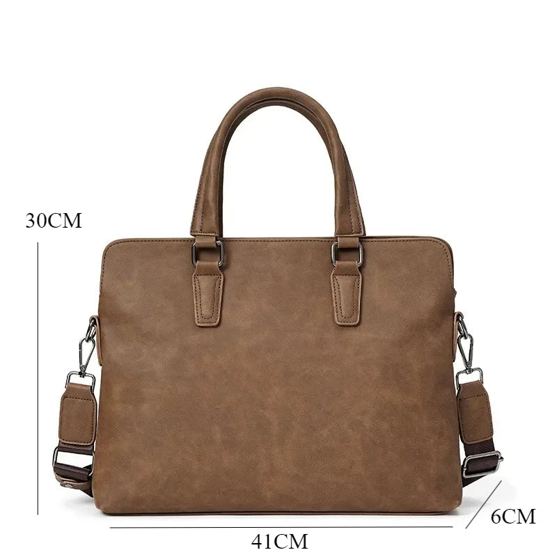 FANNYYEE Vintage Briefcase | PU Leather, 14" Laptop, Top Handle & Shoulder Strap