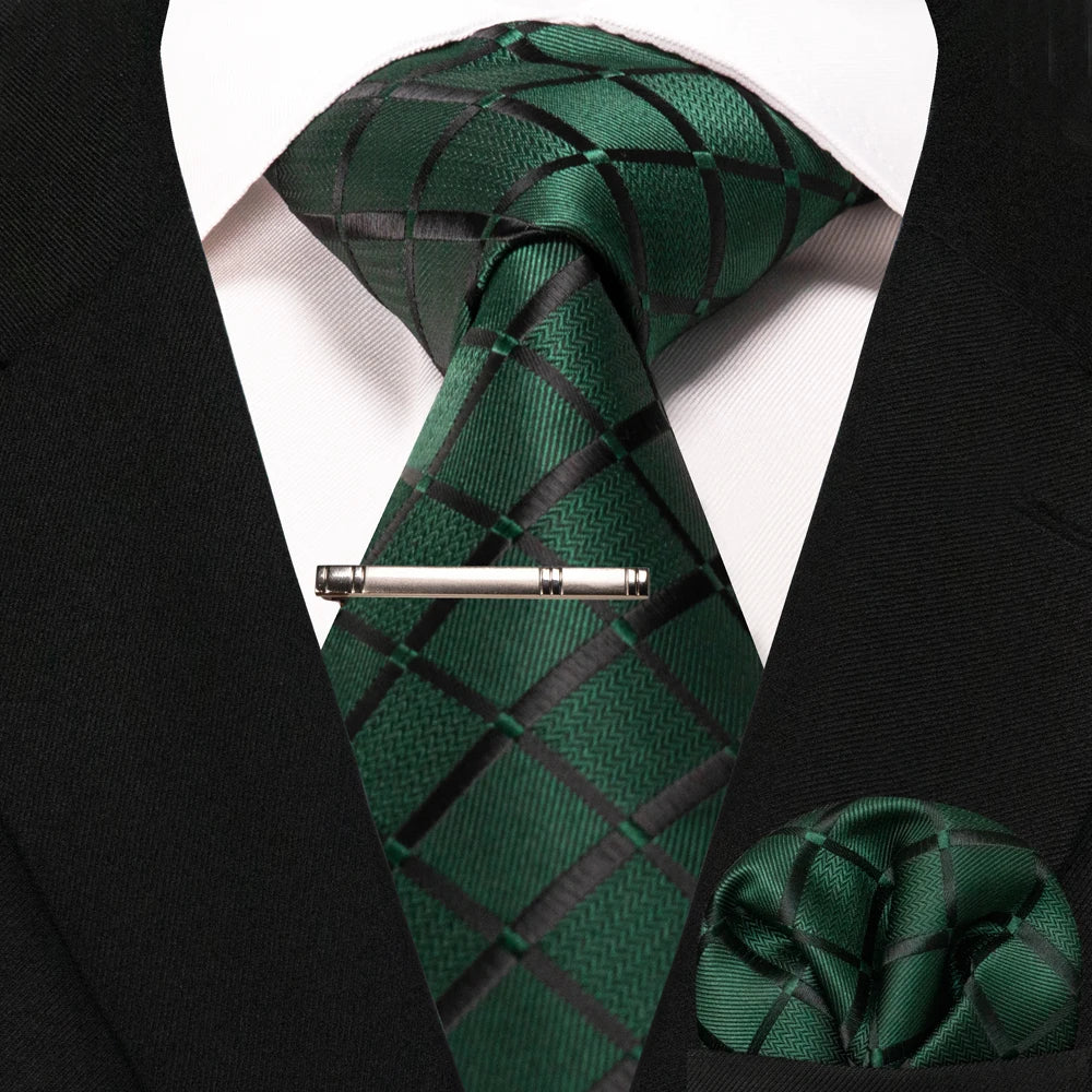 Men's Plaid Necktie Set – Tie, Pocket Square & Clip | 8cm