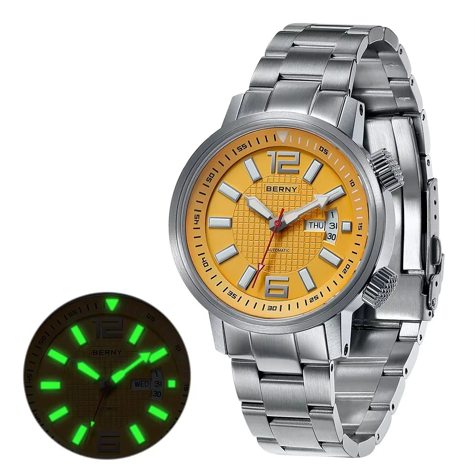 BERNY AM7081M Automatic Dive Watch – Miyota 8205, Sapphire Crystal & Caseback, 200m Water Resistant
