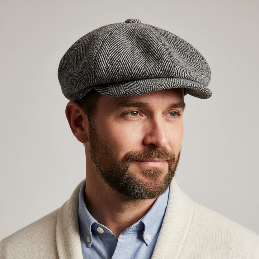 Men's Wool Newsboy Cap | Herringbone Flat Cap