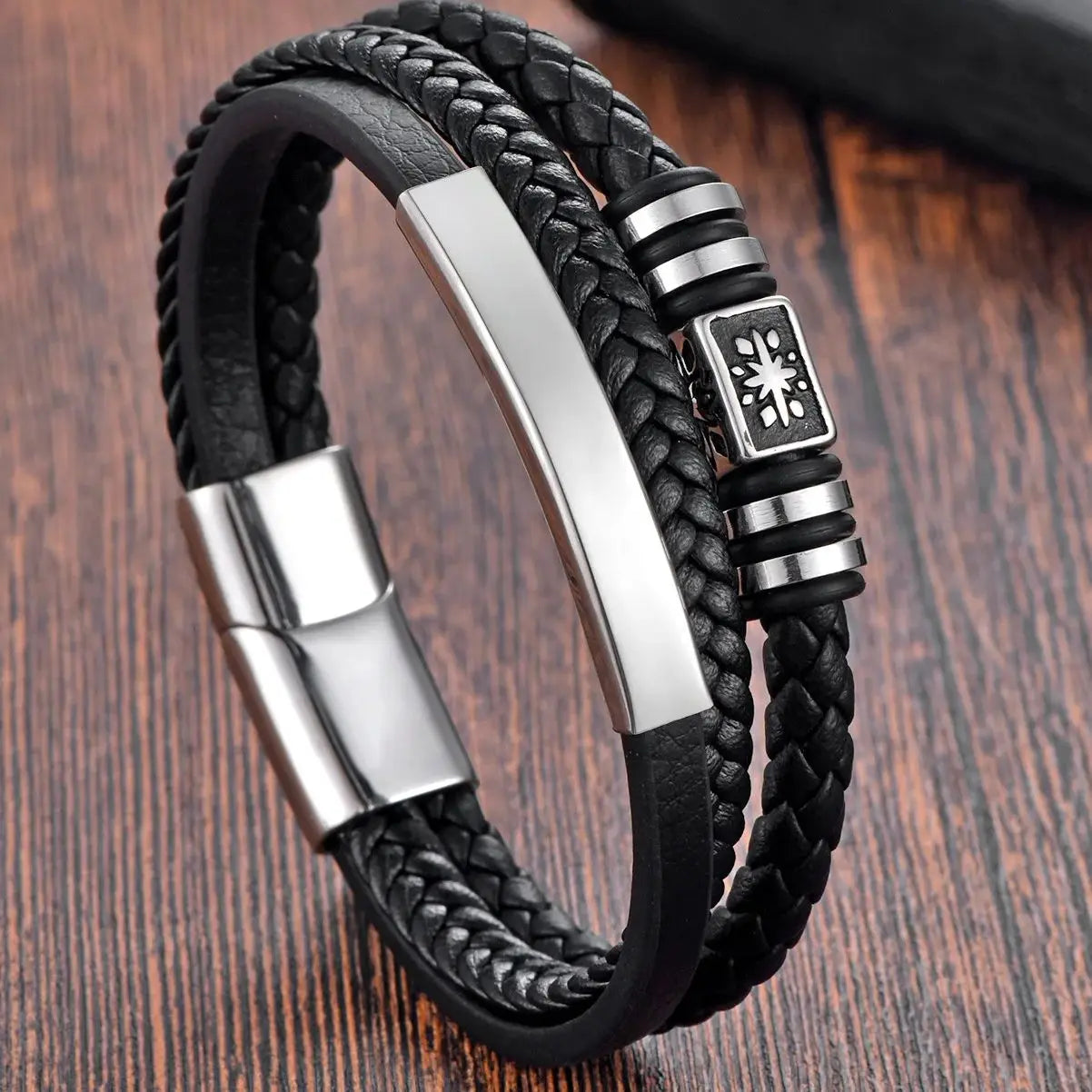 Men's Braided Leather Rope Bracelet – Punk Stainless Steel Bangle