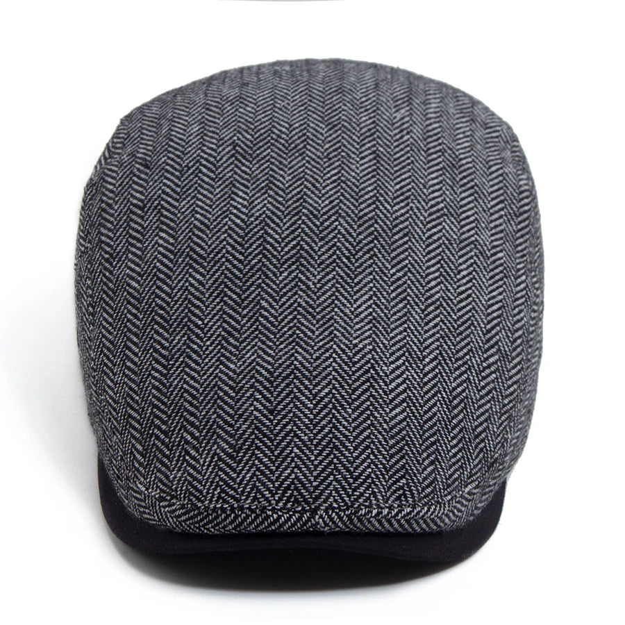 Men's Vintage Herringbone Beret – Adjustable Retro Flat Cap with Visor