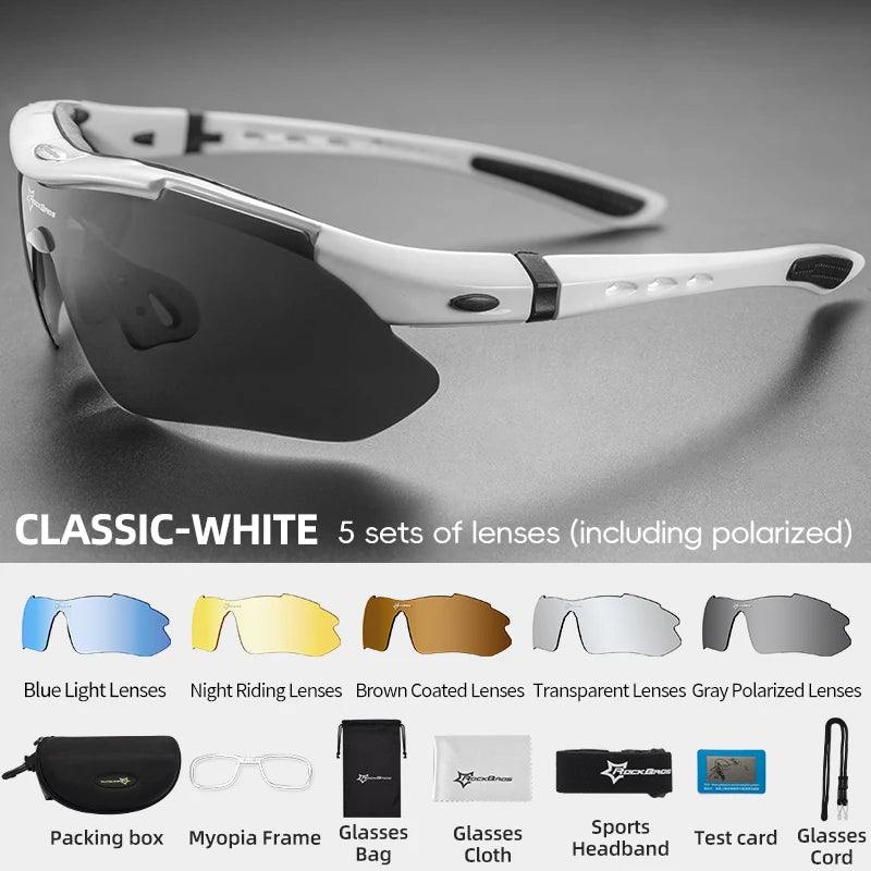 ROCKBROS Photochromic Polarized Cycling Sunglasses MTB PC Outdoor Sports Goggles 3/5 Lens Bicycle Riding Accessories