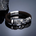 Handmade Leather Weaved Men's Bracelets Stainless Stee Infinity Viking Charm Cuff Bangle Wristband Vintage Jewelry Gift for Dad