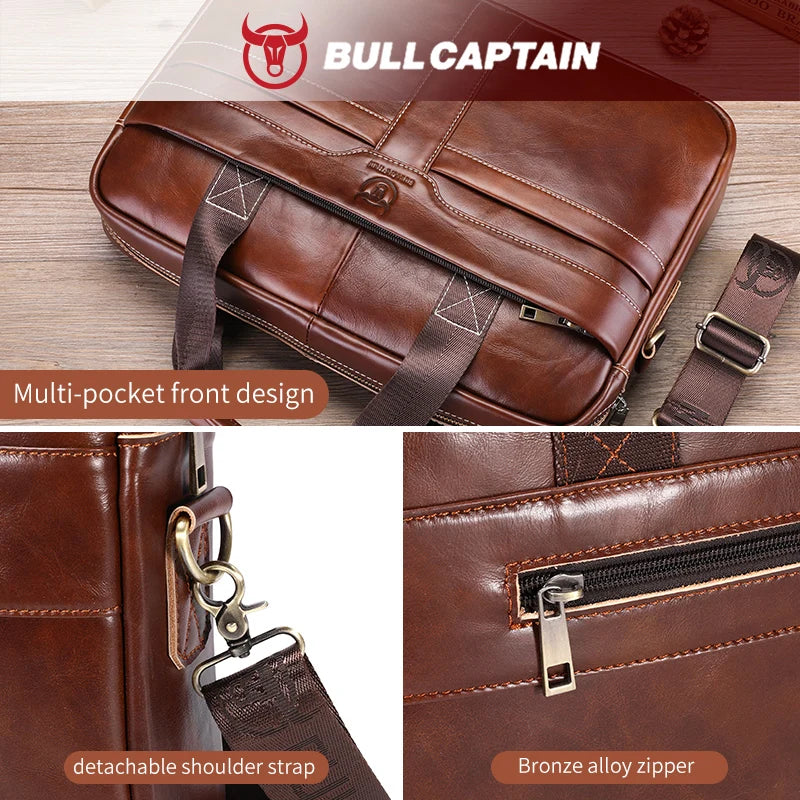 Top Layer Leather Laptop Briefcase for Men — 15" Business & Travel Bag