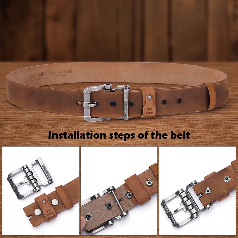BISON DENIM Genuine Leather Pin Buckle Belt