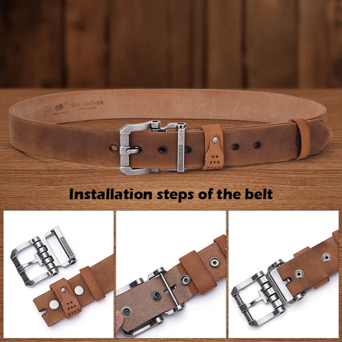 BISON DENIM Genuine Leather Pin Buckle Belt