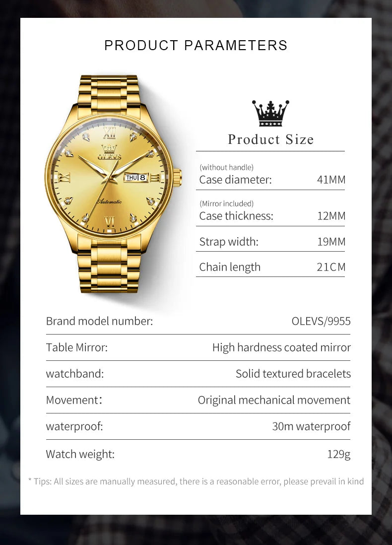 OLEVS-Original Mechanical Watch for Men Solid Textured Watchstrap Waterproof Men's Watches Classic Business Automatic Man Watch
