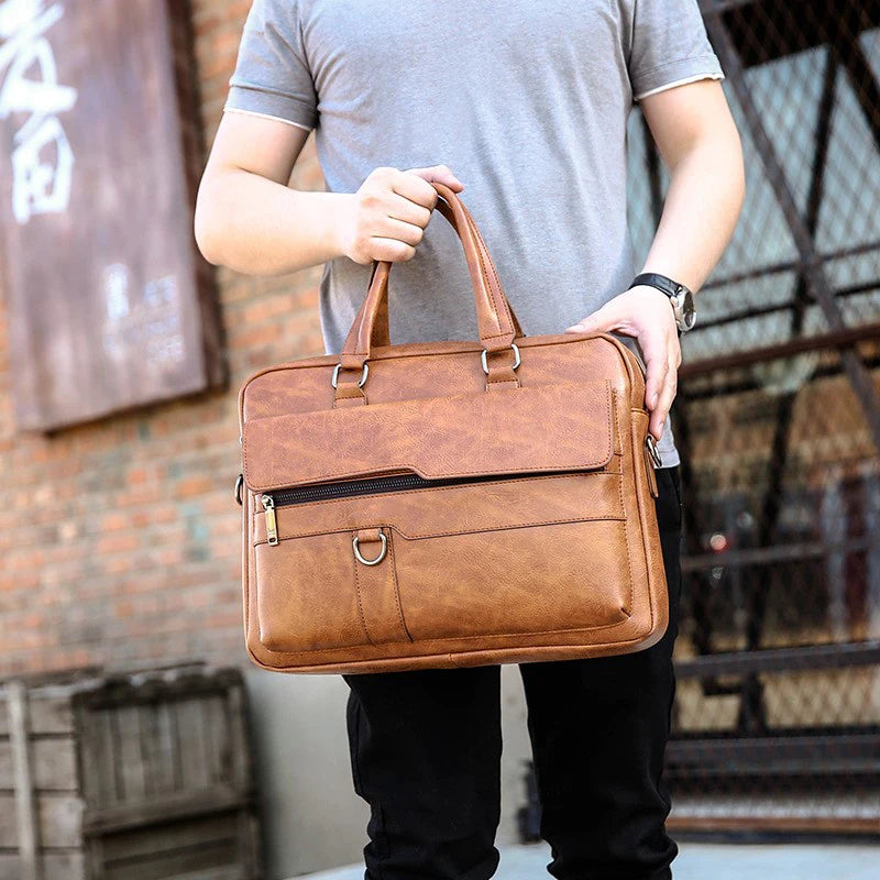 Men's Minimalist Trend Briefcase Large Capacity Office Shoulder Bag Waterproof Business Laptop Handbags Commute Crossbody Bag
