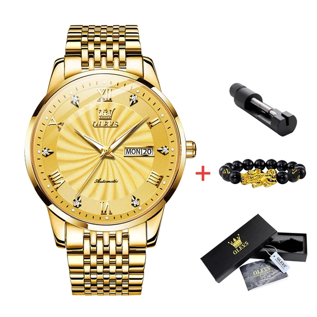 OLEVS Watch for Men 100% Original Automatic Mechanical Man Watches Steel Strap Waterproof Wristwatches Men's Luxury Brand Watch