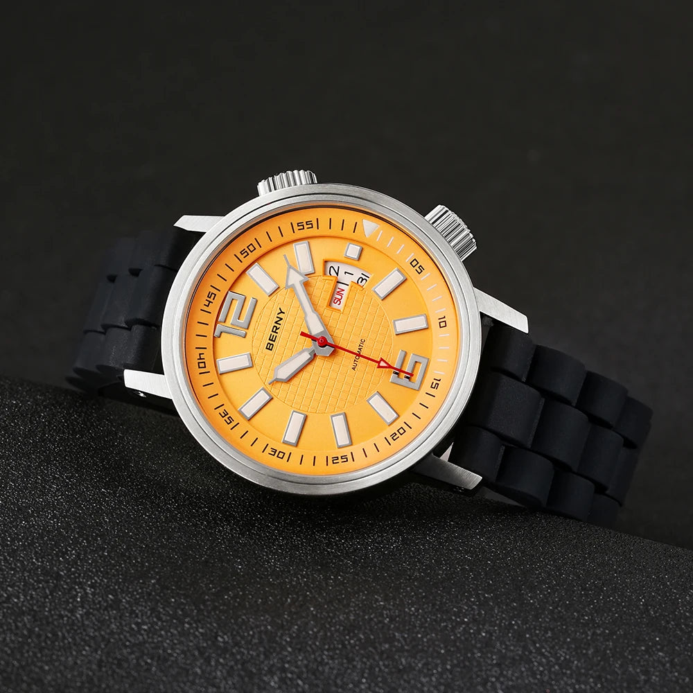 BERNY AM7081M Automatic Dive Watch – Miyota 8205, Sapphire Crystal & Caseback, 200m Water Resistant