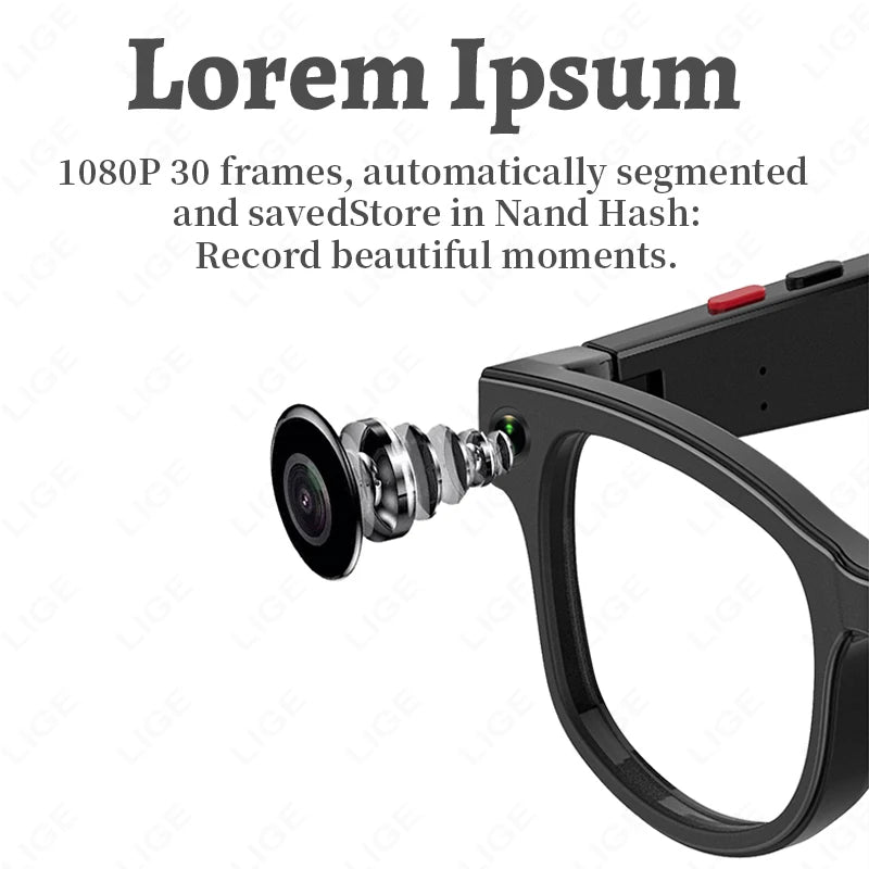LIGE AI Smart Glasses – 1080P Camera, 32GB, Wi-Fi Transfer, AI Translation, 3 Lens Pairs