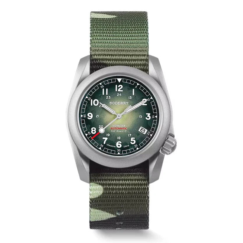 BODERRY Men Automatic Watch 40MM Pilot Titanium Mechanical Wristwatch 100m Waterproof Sapphire C3 Luminous Nylon Strap Sport
