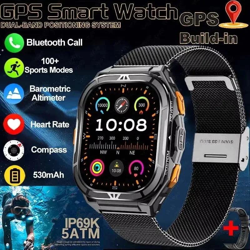 GPS Outdoor Smartwatch | 1.96" AMOLED, 5ATM 50m, Barometric Altimeter & Compass