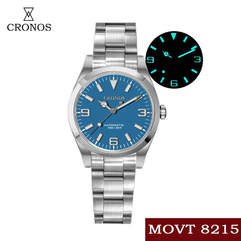 CRONOS Men Pilot Watch 39mm Automatic Mechanical Wristwatch C3 Luminous Diver 10ATM Waterproof Sapphire Miyota 8215 8315