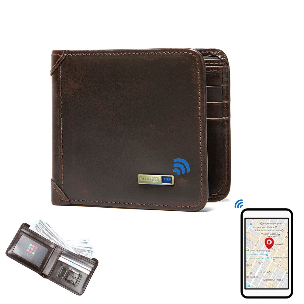 Smart Tracker Genuine Leather Bifold Wallet – Anti-Loss