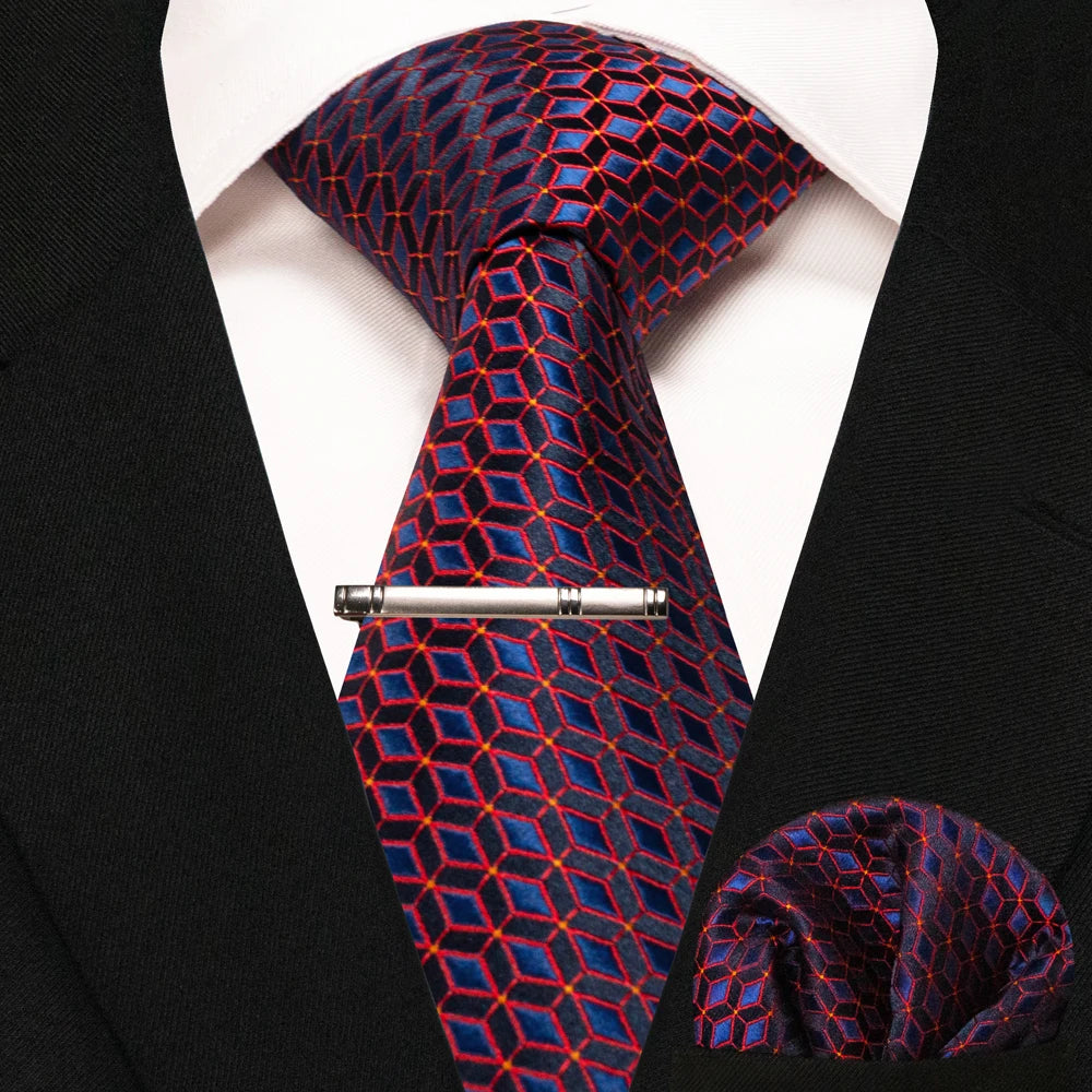 Men's Plaid Necktie Set – Tie, Pocket Square & Clip | 8cm