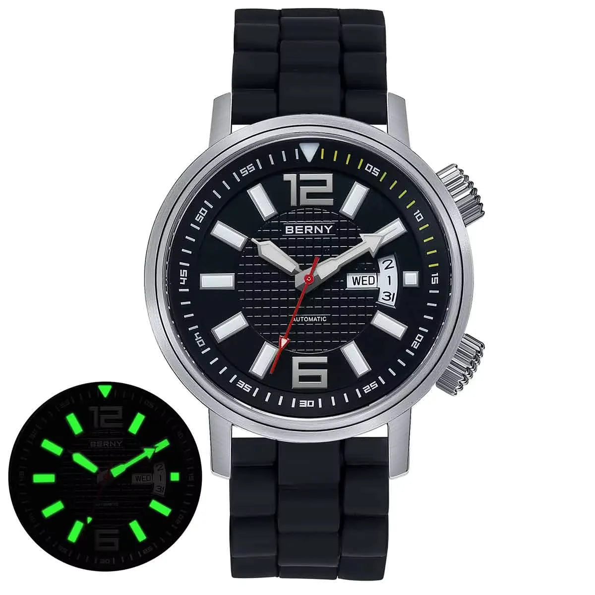 BERNY AM7081M Automatic Dive Watch – Miyota 8205, Sapphire Crystal & Caseback, 200m Water Resistant