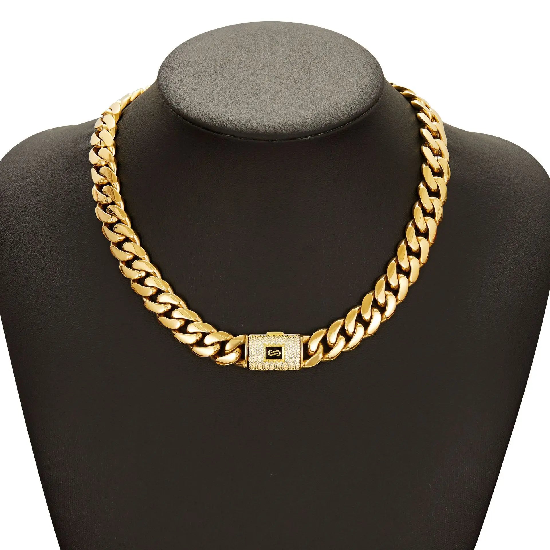 Luxury 24K 9999 Pure Gold real gold Men's Necklace Encrypted Cuban Chain Miami Chain Flip Diamond Buckle Necklace