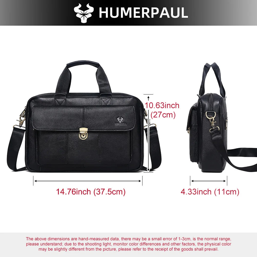 Genuine Leather Luxury Briefcase for Men — Business Laptop & Document Crossbody Bag