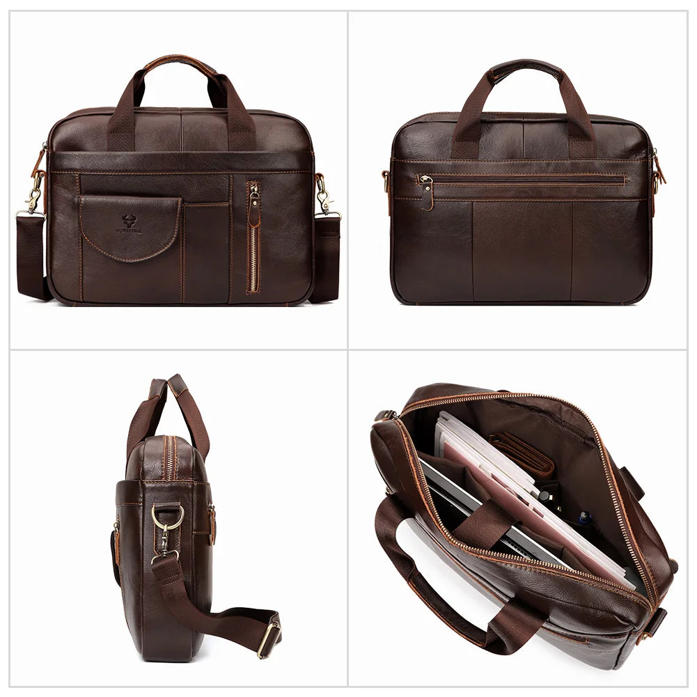 Genuine Leather Briefcase for Men — Large Capacity Laptop & Business Shoulder Bag