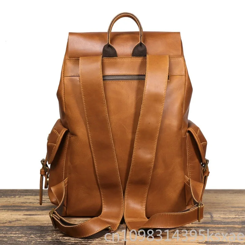 Miflame Handmade Genuine Cowhide Leather Backpack – Vintage, Retro, Laptop