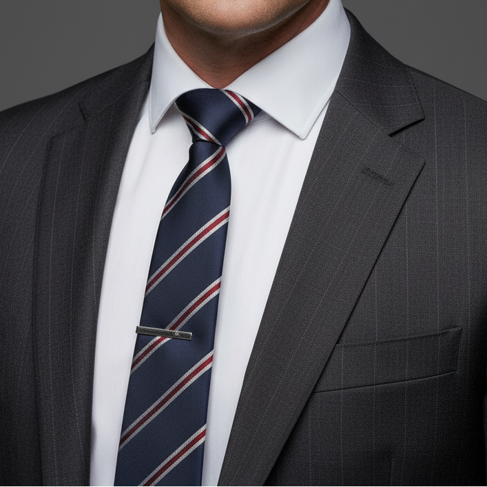 Men's Skinny Navy Blue Necktie – Retro Stripe | 6cm