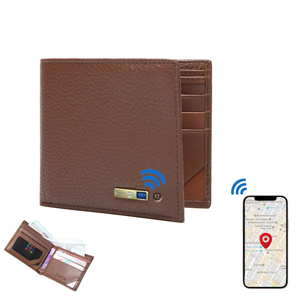 Smart Tracker Genuine Leather Bifold Wallet – Anti-Loss