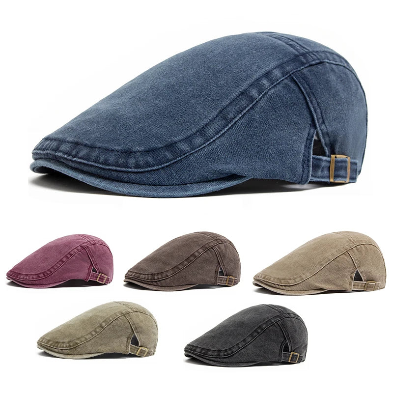 Vintage Cotton Flat Visor Beret — Unisex Adjustable Cap