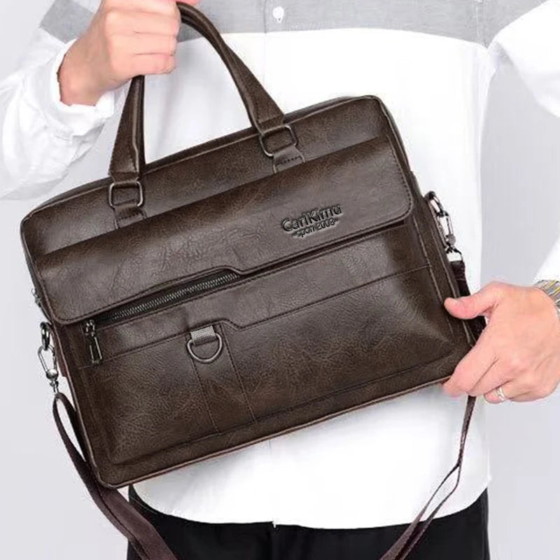 The neutral color men's handbag is suitable for business trips and can also be carried on one shoulder.It is made of PU material