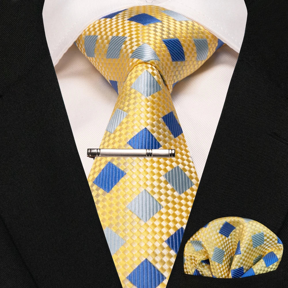 Men's Plaid Necktie Set – Tie, Pocket Square & Clip | 8cm