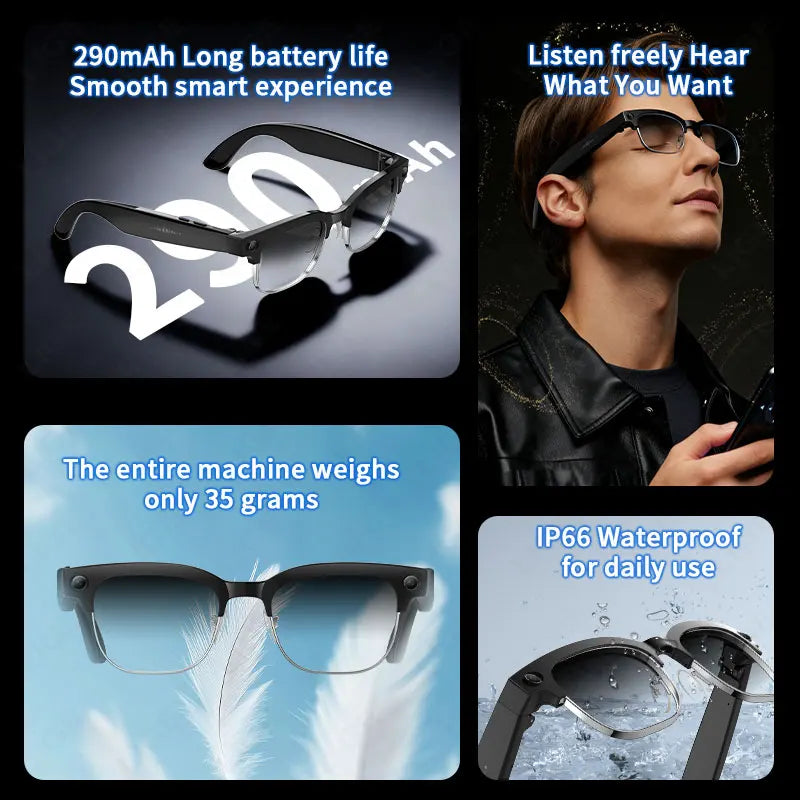 LIGE AI Smart Glasses Pro – 8MP, 4GB, Dual-Band Wi-Fi, IP66, Photochromic Option