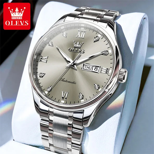OLEVS-Original Mechanical Watch for Men Solid Textured Watchstrap Waterproof Men's Watches Classic Business Automatic Man Watch