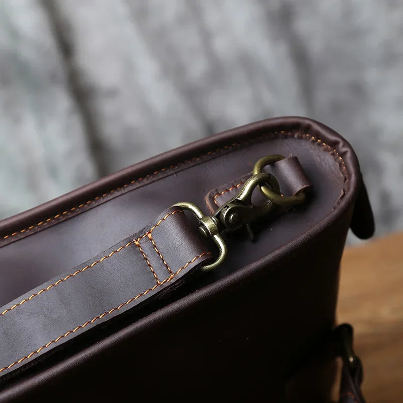 Men's Genuine Leather Briefcase – Vintage Natural Cowhide Messenger, 14" Laptop, Shoulder Carry