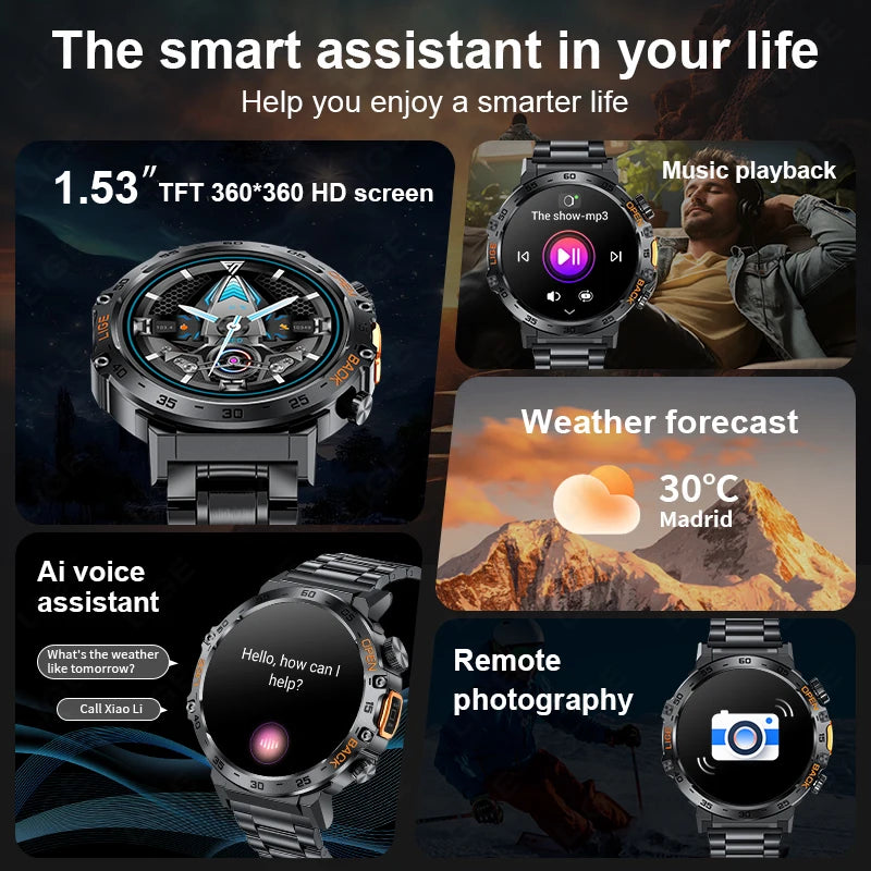 LIGE Smart Watch – 1.53" Round, 50-Day Standby, LED Flashlight, SOS, Bluetooth Calling, IP68