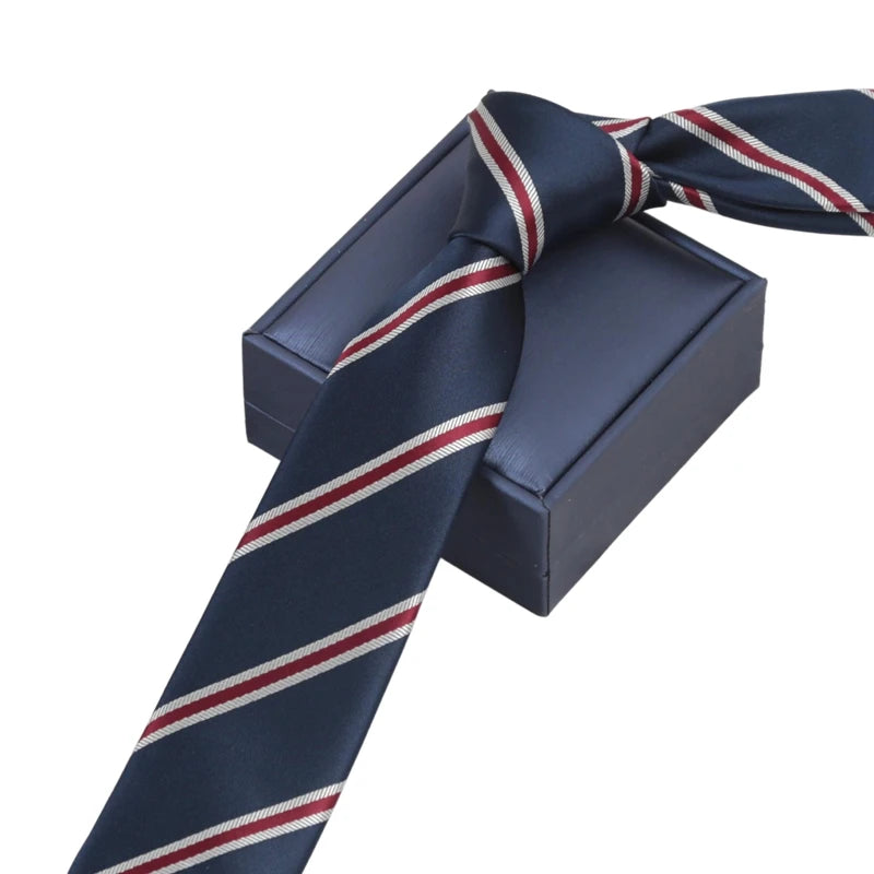 Men's Skinny Navy Blue Necktie – Retro Stripe | 6cm