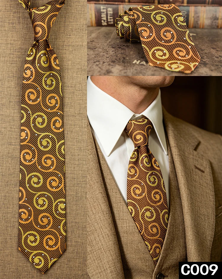 Men's Rhinestone Silk Jacquard Necktie – Paisley & Geometric | High-End