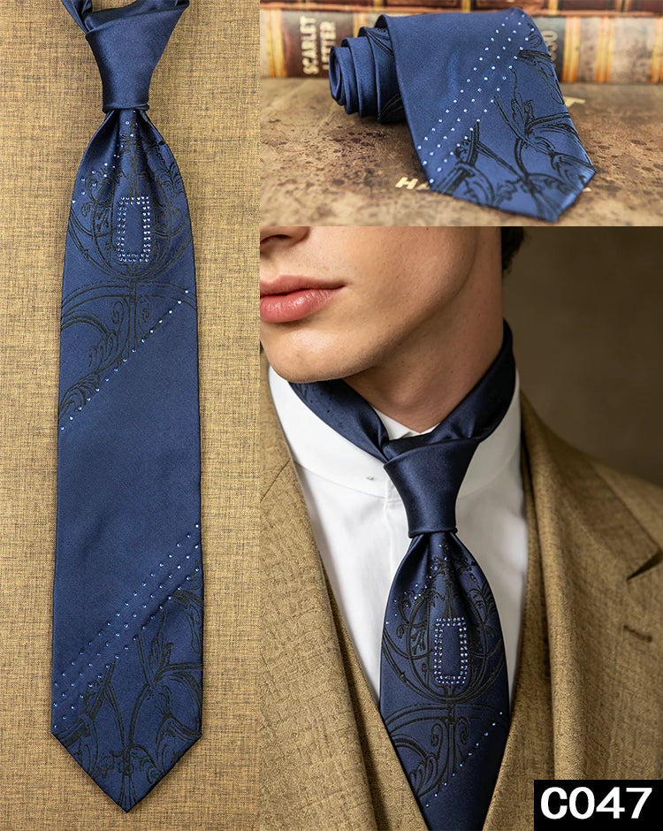 Men's Rhinestone Silk Jacquard Necktie – Paisley & Geometric | High-End