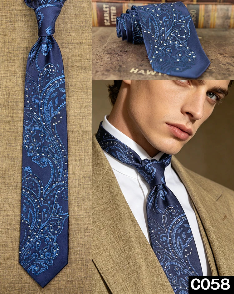 Men's Rhinestone Silk Jacquard Necktie – Paisley & Geometric | High-End