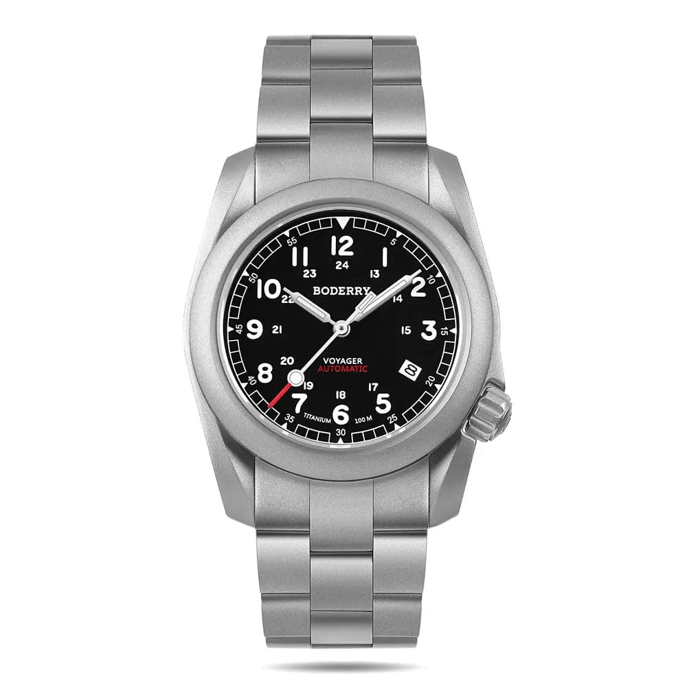 BODERRY Men Automatic Watch 40MM Pliot Titanium Mechanical Wristwatch 100m Waterproof Sapphire C3 Luminous Titanium Strap Sport