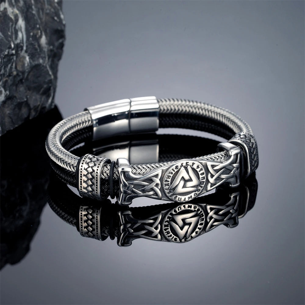 Men's Norse Valknut Stainless Steel Wire Rope Bracelet – Viking Bangle