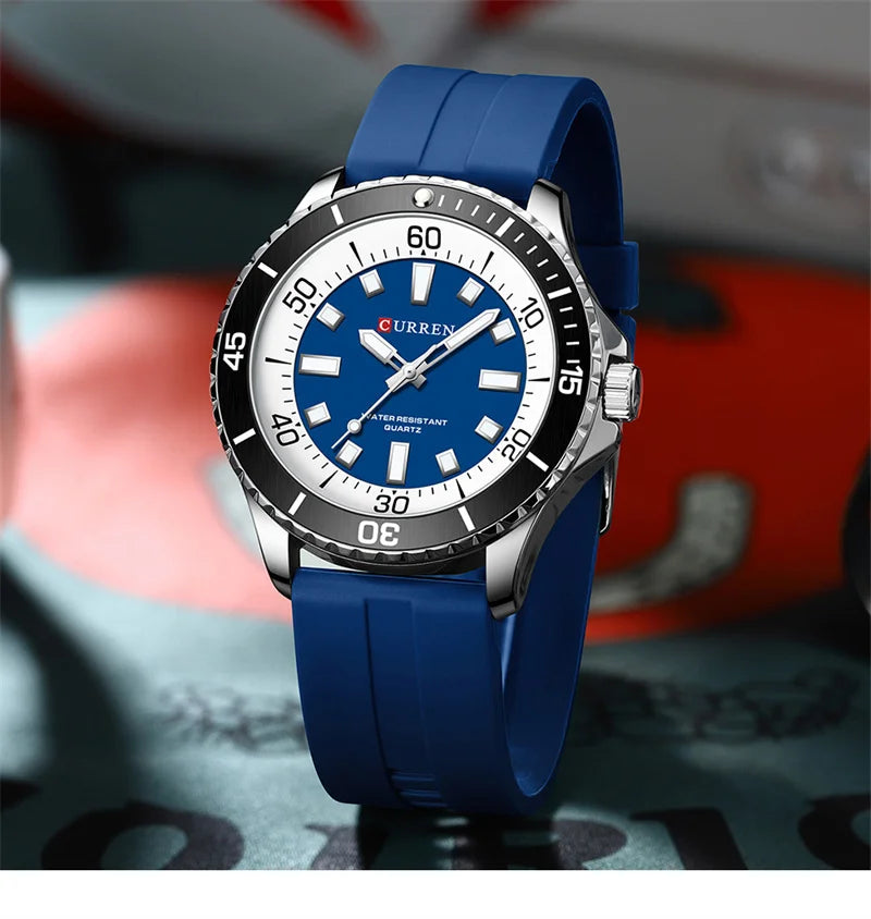 Curren 8448 Quartz Sport Watch – Silicone Strap, Luminous Hands, 5 Colour Options