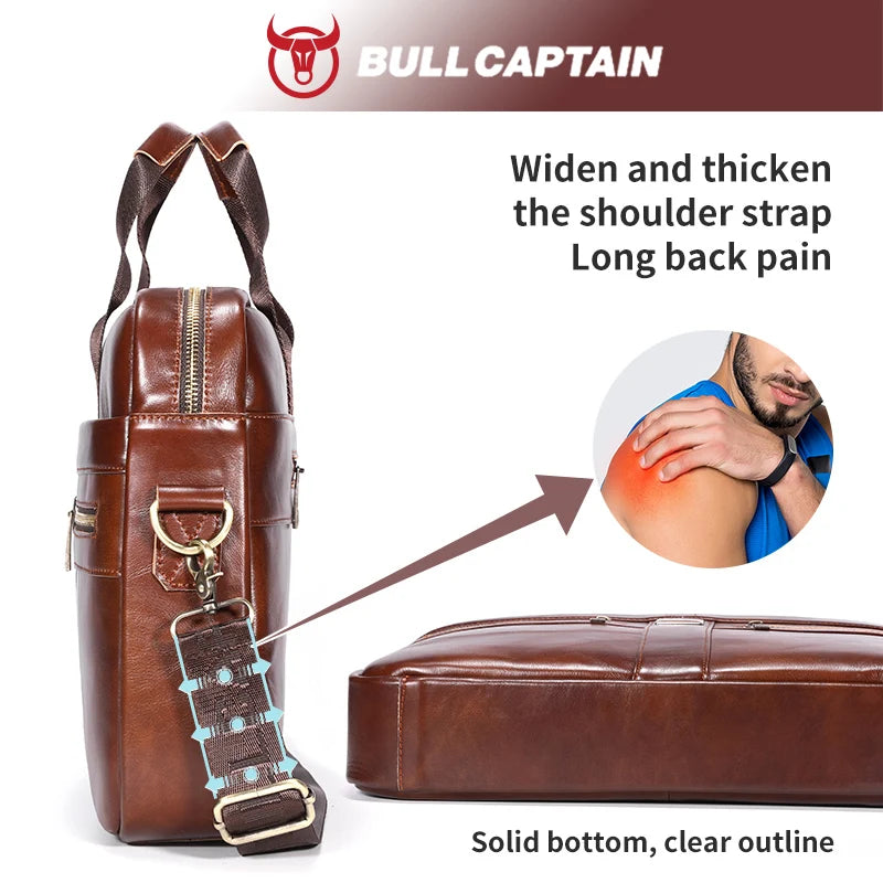 Top Layer Leather Laptop Briefcase for Men — 15" Business & Travel Bag