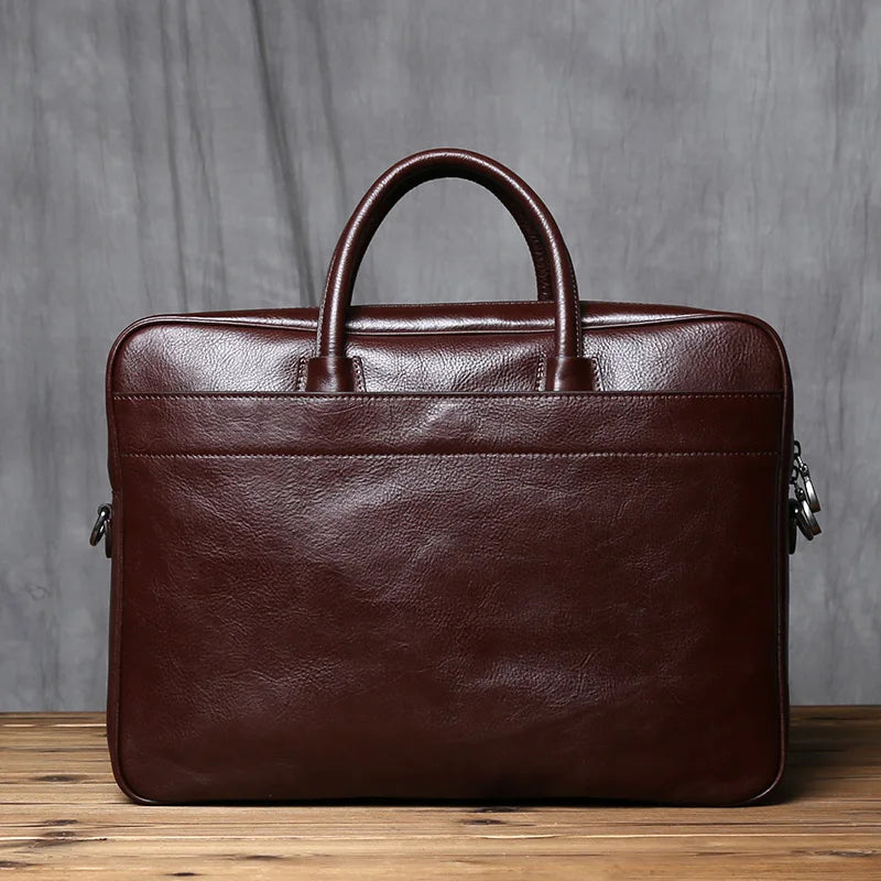 Men's Genuine Leather Briefcase – Vintage Natural Cowhide, 16" Laptop & iPad Compatible