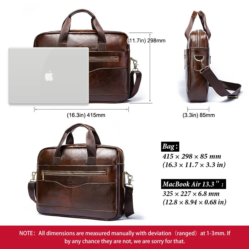 Genuine Leather Briefcase for Men — Business Shoulder & Messenger Bag with Laptop Compartment