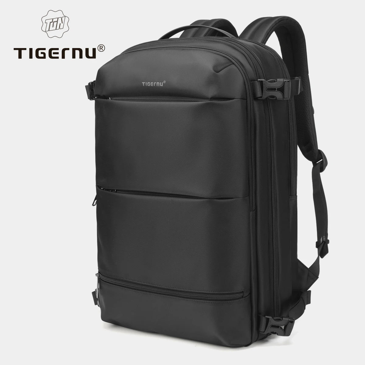 Tigernu Vacuum Compression Backpack – Expandable 27–37L, TSA Lock, USB Charging, 17" Laptop