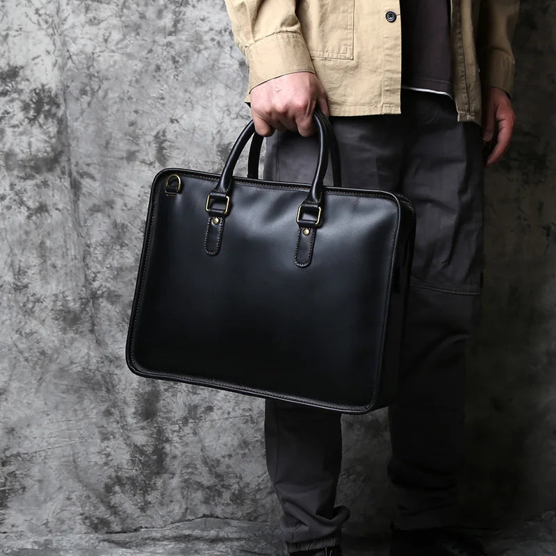 Men's Crazy Horse Leather Briefcase – Two Sizes, 15" or 16" Laptop, Shoulder Carry