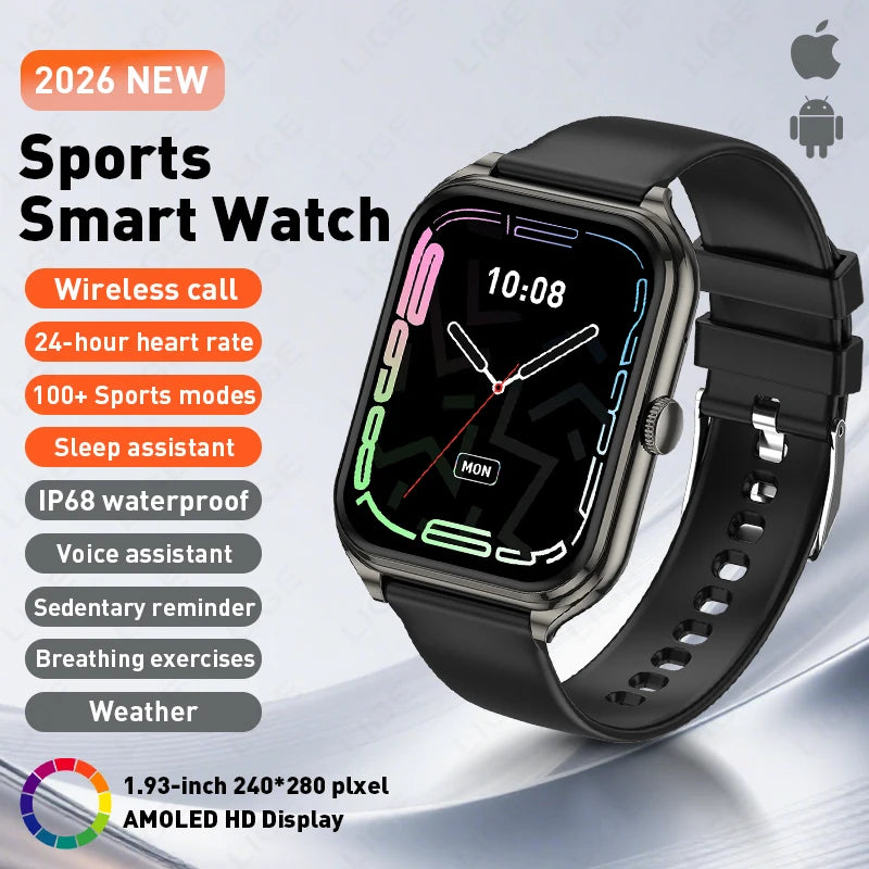 LIGE KT89 Smartwatch | 1.93" AMOLED, IP68, Bluetooth Calling & 100+ Sport Modes